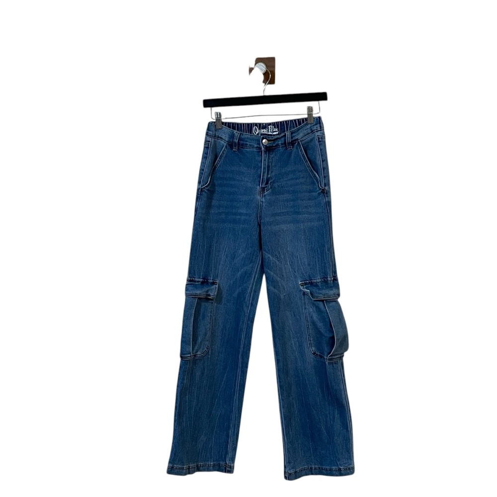 Organic Blue Y2K High‎ Waist Baggy Wide Leg Cargo Jeans